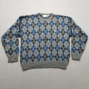 Crocodile Sweater Mens XL Blue Gray Long Sleeve Pullover Crew‎ Neck Wool Acrylic